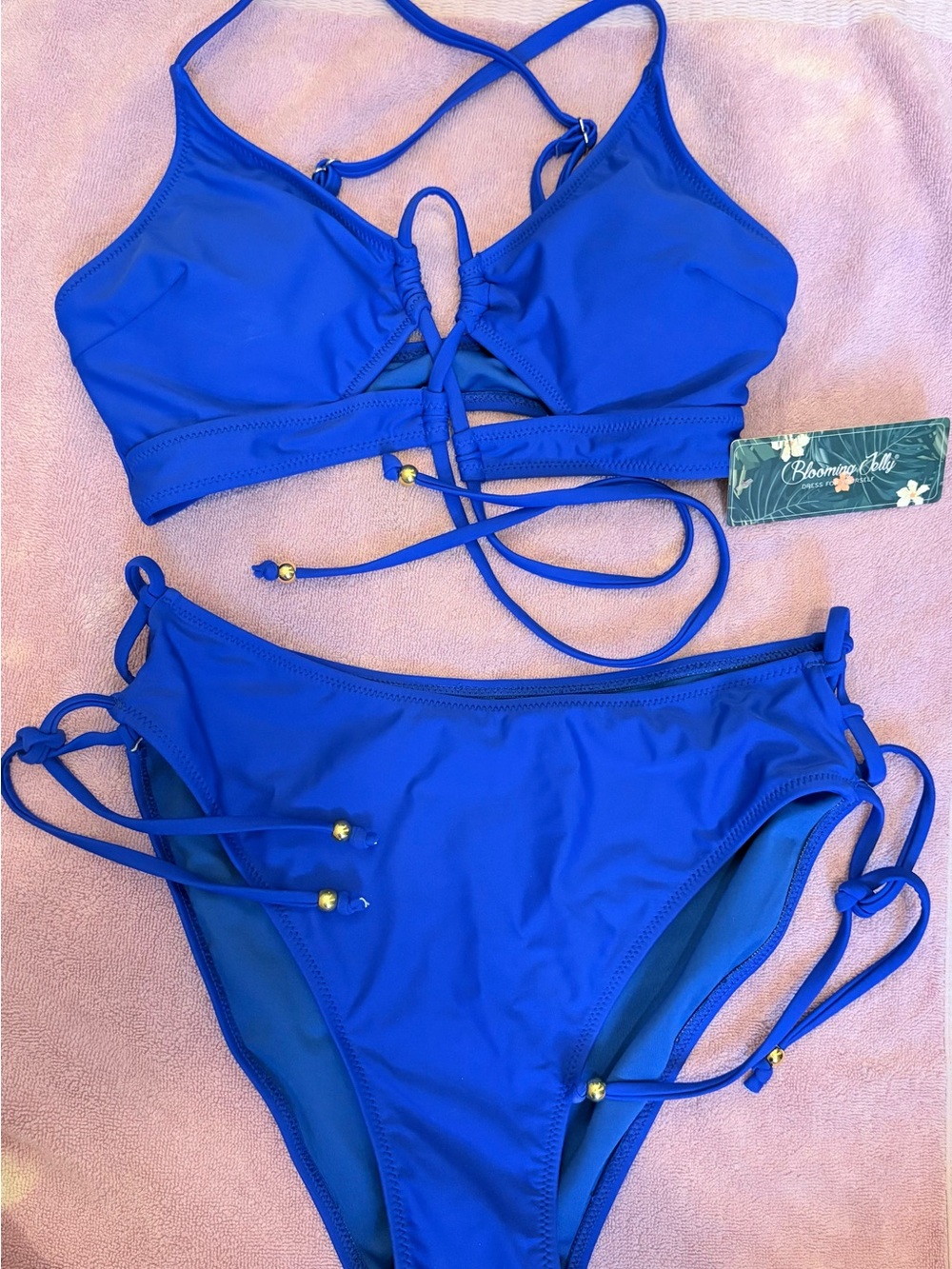 Blooming Belle Royal Blue Lace-Up Bikini Set